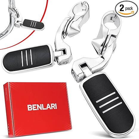 Benlari Highway Pegs, 1.25" Highway Pegs 304 Stainless Steel Short Angled