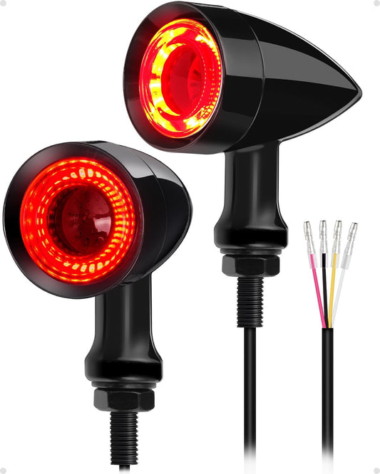 Benlari Motorcycle Bullet 48 LEDs Rear Turn Signals (Black/Red and Amber Light)